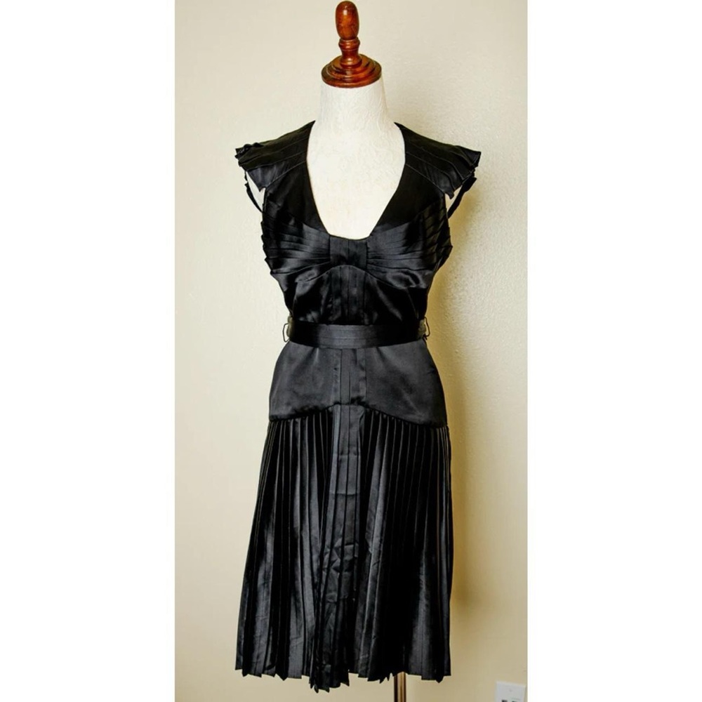 Zac Posen Elegant Gothic Vintage 100% Silk Black Flapper Style Dress M L